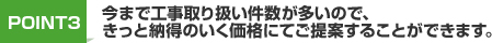 Point.3 今まで工事取り扱い件数が多いので、きっと納得のいく価格にてご提案することができます。