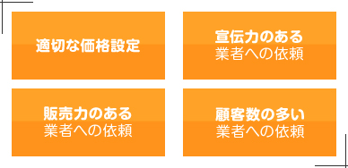 適切な価格設定　宣伝力のある業者への依頼　販売力のある業者への依頼　顧客数の多い業者への依頼